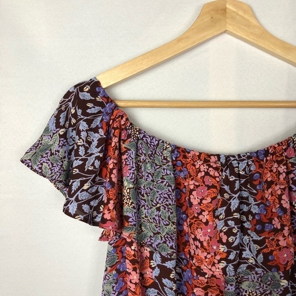 Anthropologie Maeve Vallita Red & Purple Floral OffShoulder Short Sleeve Top M - Picture 5 of 11